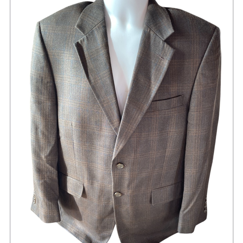 men’s brown plaid wool blend suit jacket size 41 men’s suit coat Haspel